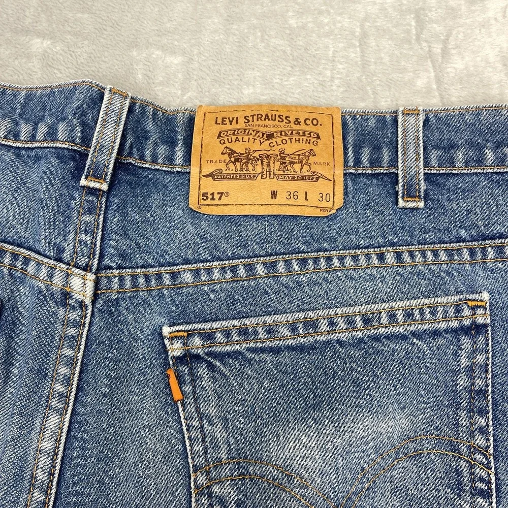 Vtg Levi's Jeans Mens 36x30 Blue Denim Mid Rise 517 Orange Tab Bootcut Leg USA